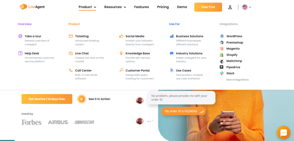 Encabezado de LiveAgent