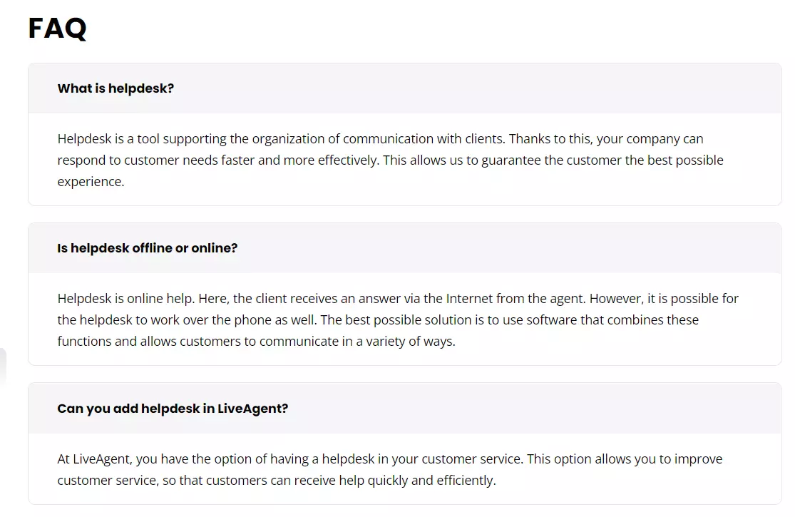 Ejemplo de preguntas frecuentes de LiveAgent