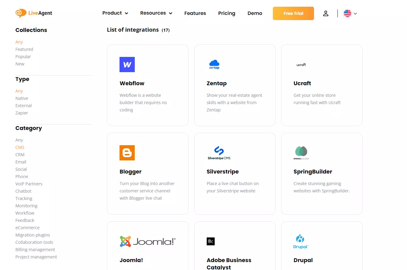 LiveAgent - lista de integraciones
