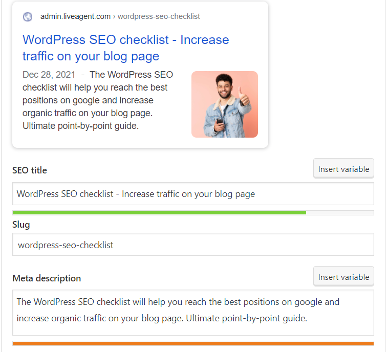 Ejemplo de llenar título de SEO y meta descripción