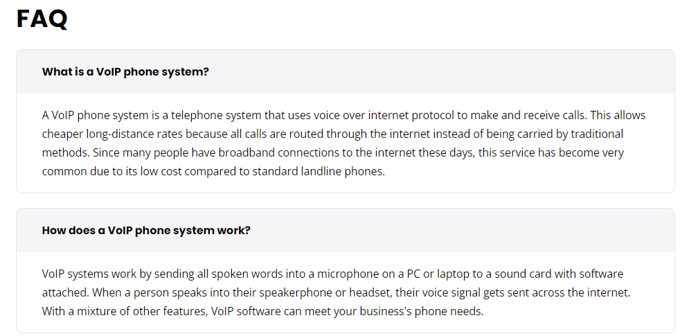Ejemplo de sección de preguntas frecuentes