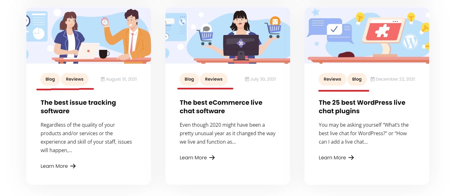 Ejemplo de etiquetas de blog