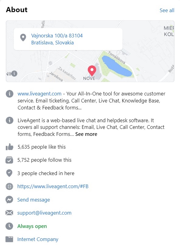 biografía de Facebook de LiveAgent