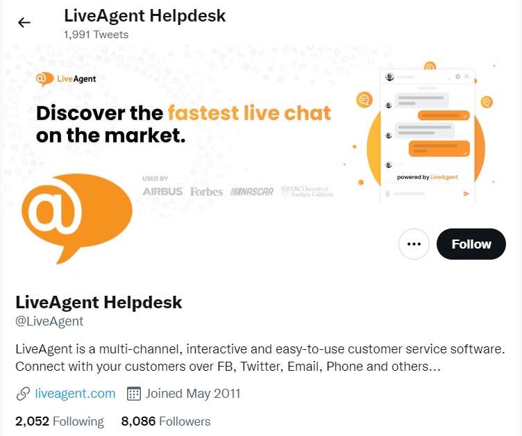 página de inicio de Twitter de LiveAgent