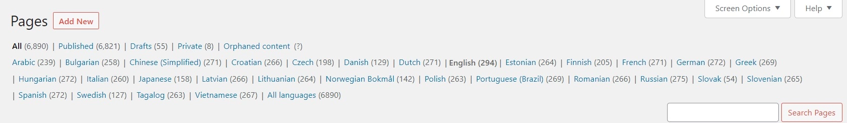 Ejemplo de idiomas de WP
