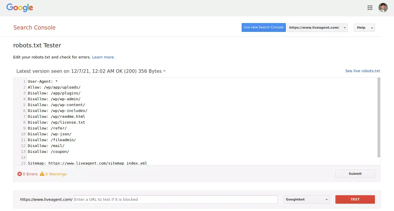 Herramienta de prueba de robots.txt