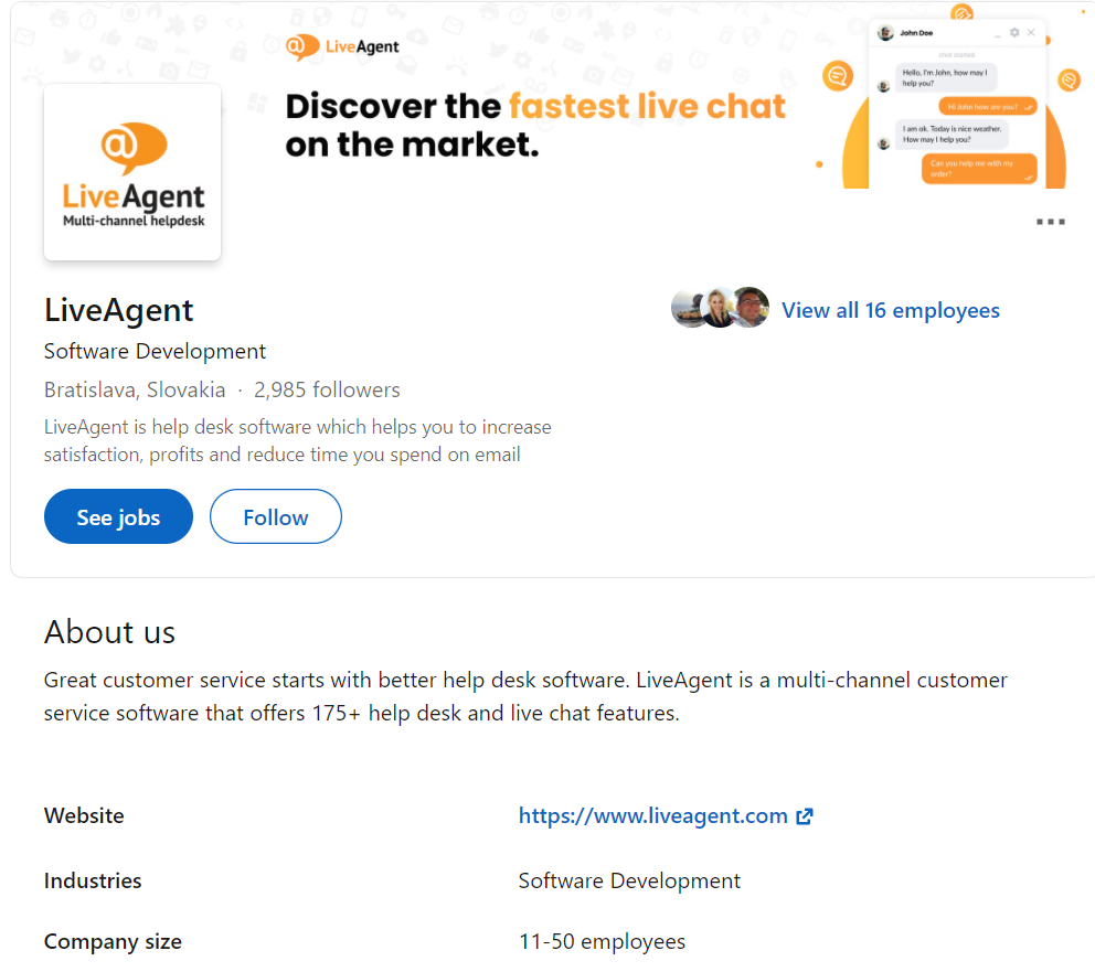 Perfil de LinkedIn de LiveAgent