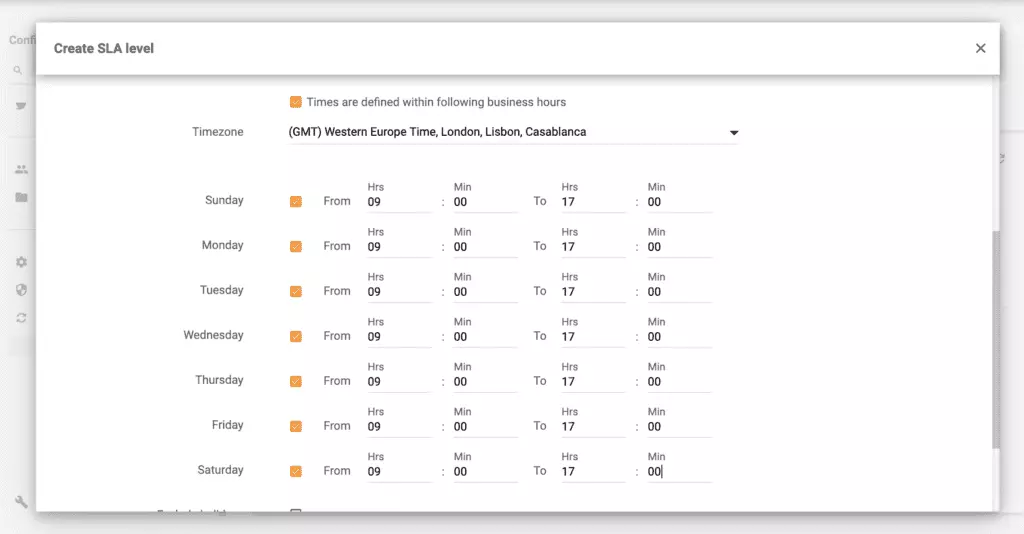 Configuración de horarios comerciales con Live Agent