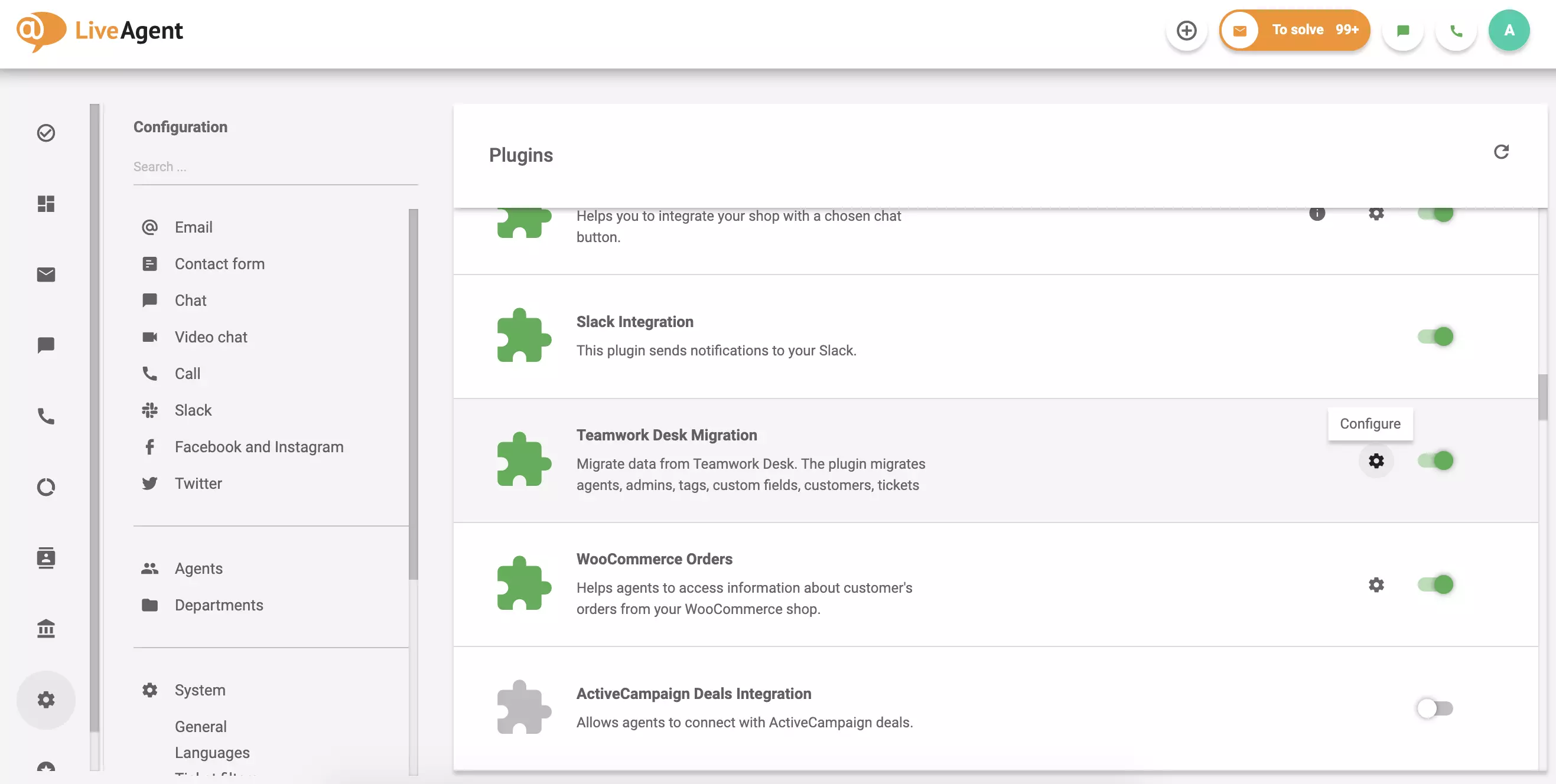 Haz clic en configuración en el complemento activo