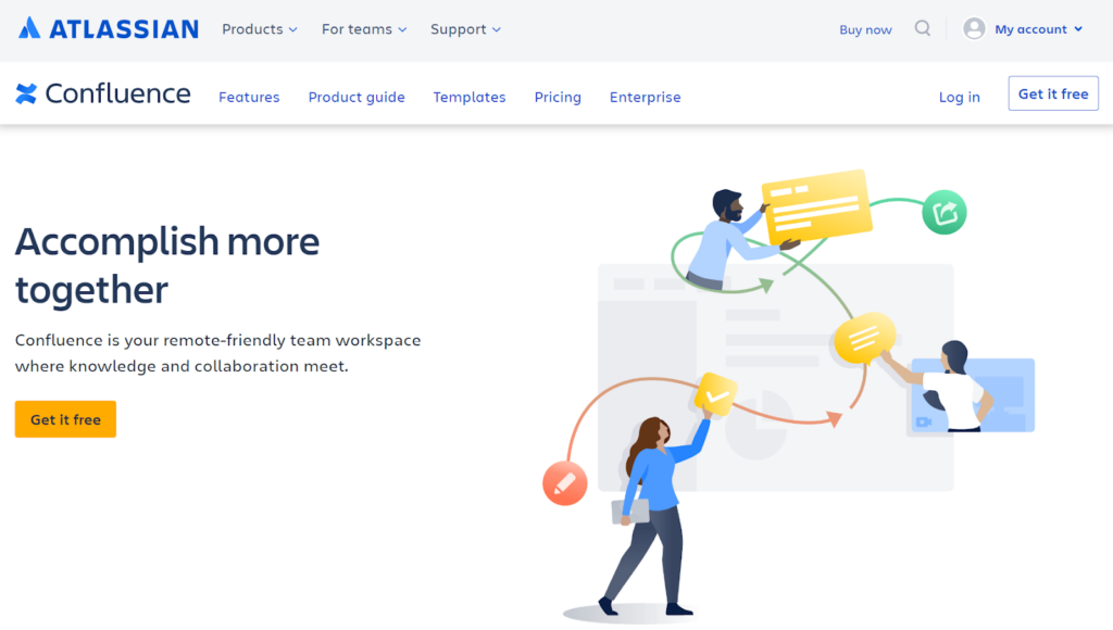 Imagen elegante de la pantalla de inicio del software Confluence
