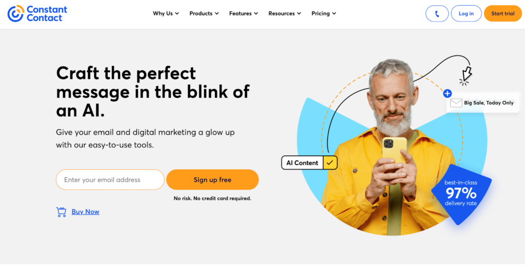 Constant Contact home page, email marketing and management software