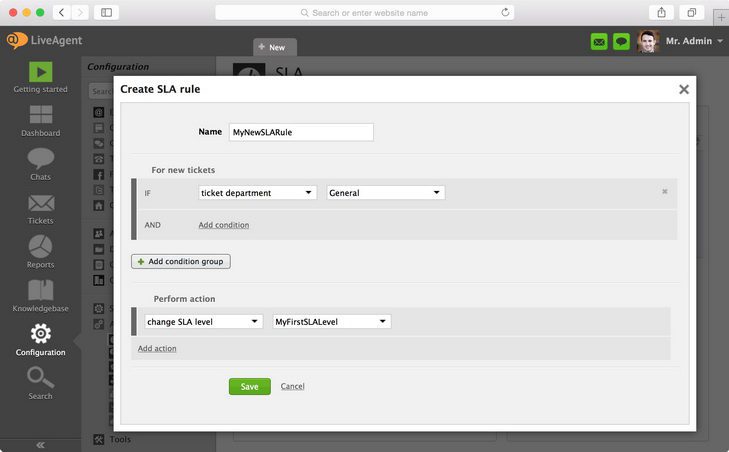 La imagen muestra cómo establecer nuevas condiciones y especificar la acción a tomar