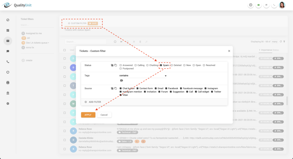 Filtro de spam en LiveAgent