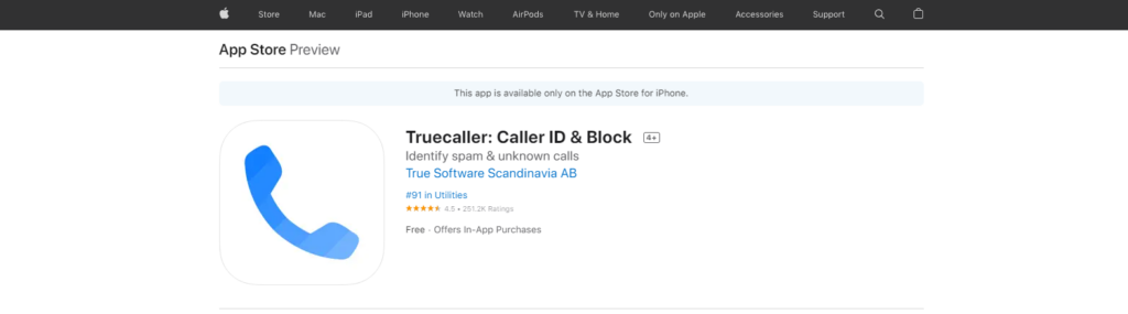 Sitio web de Truecaller: Caller ID & Block App Store