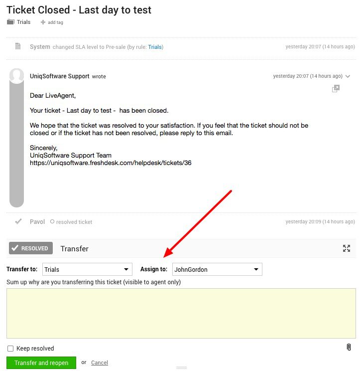 Función de asignar tickets de LiveAgent