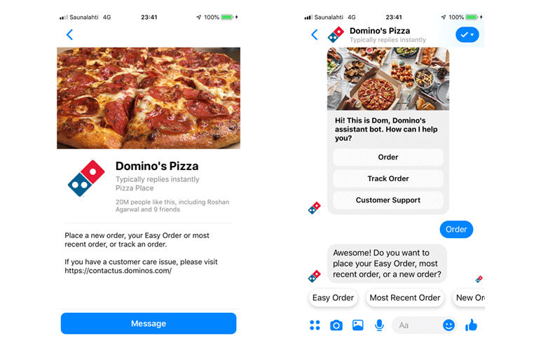 Chat en vivo de Domino's Pizza Messenger para realizar pedidos