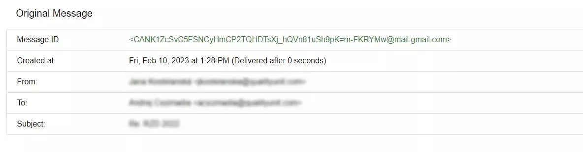 Ejemplo de ID de mensaje de correo electrónico