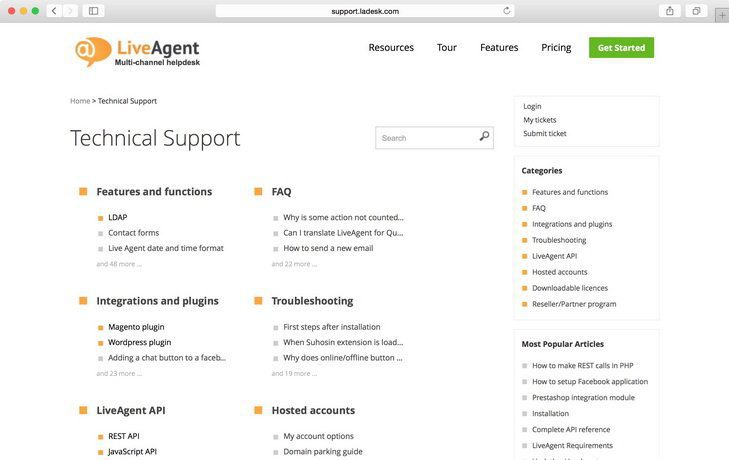 Ejemplo de portal del cliente en LiveAgent