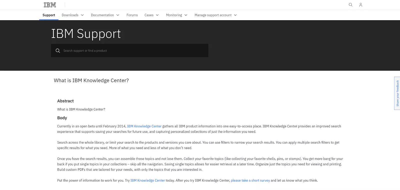 Página de base de conocimiento de IBM