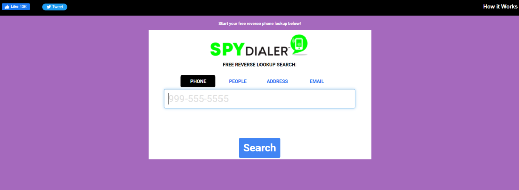 Página de inicio de Spy Dialer
