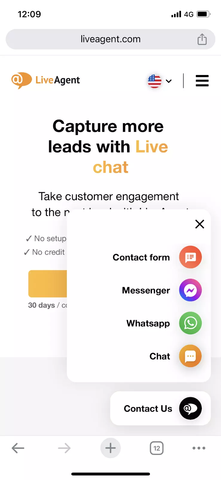 LiveAgent - botón de chat en vivo en dispositivo móvil