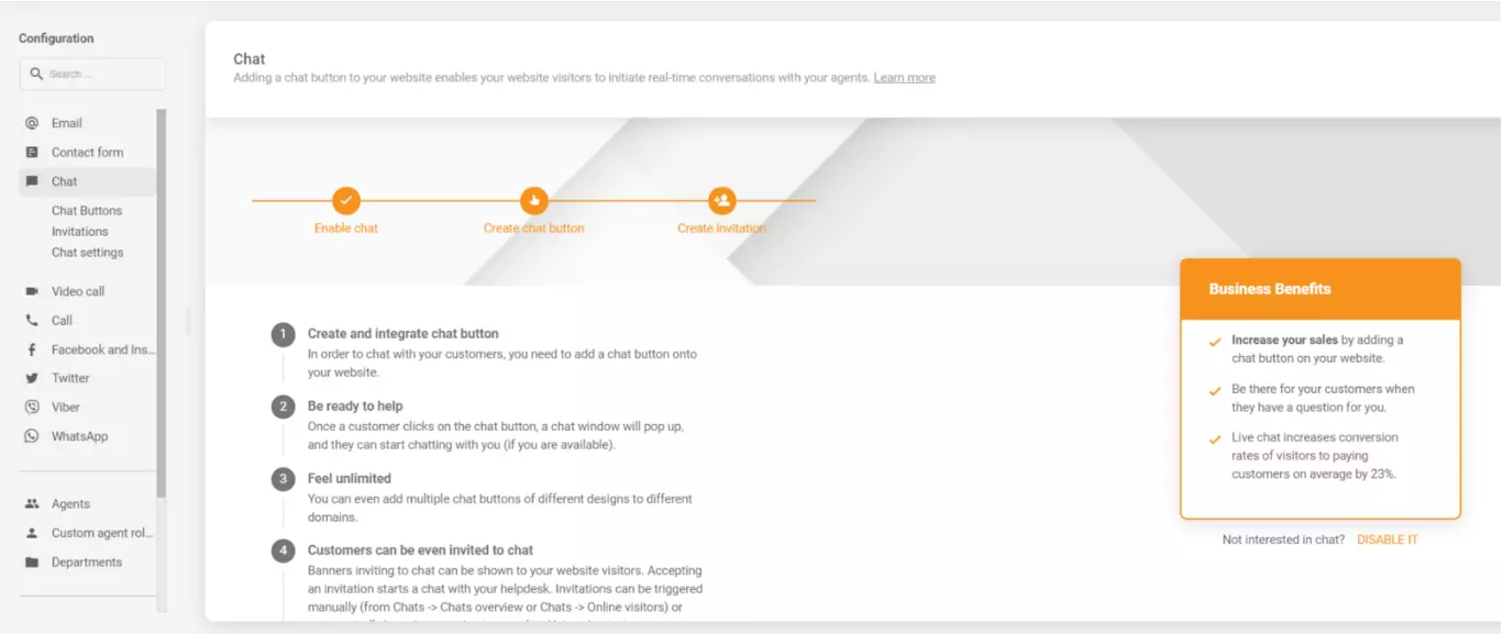Configuración de chat de LiveAgent