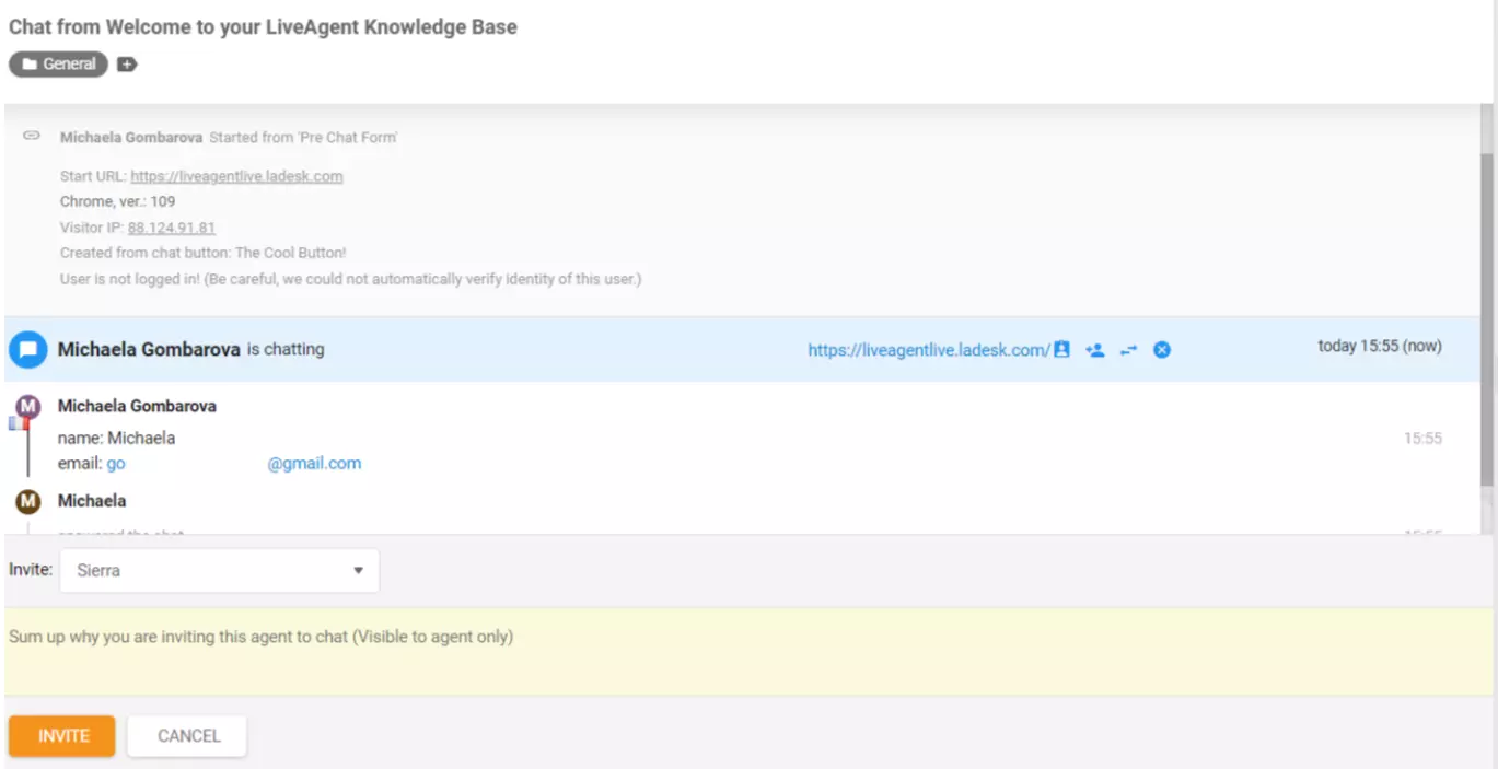 LiveAgent Agente invitado a chatear
