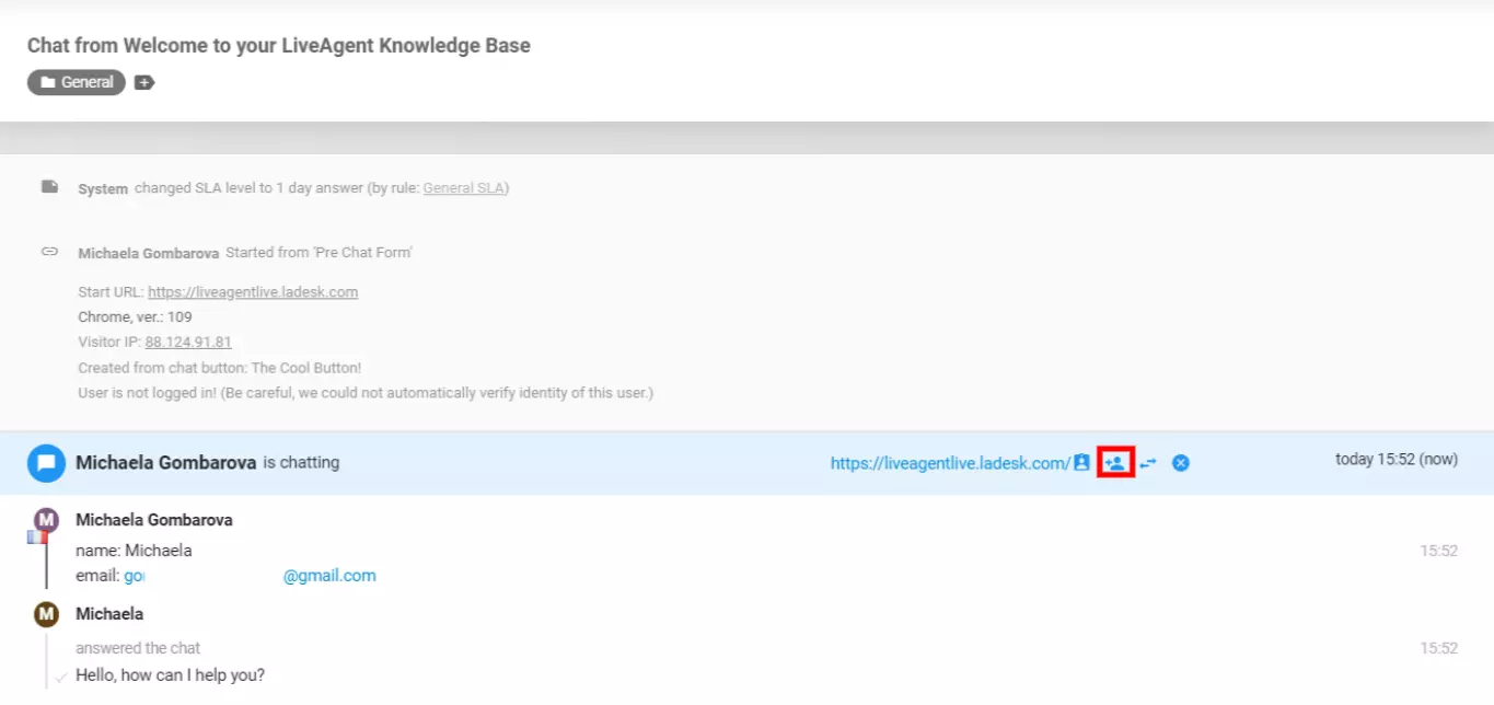 LiveAgent - invitar a un compañero a chatear