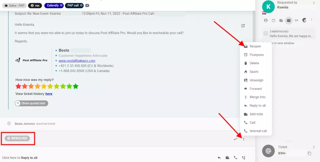 Reapertura de ticket de LiveAgent