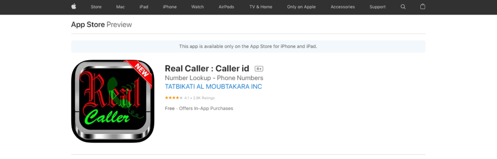Sitio web de Real Caller: Caller id App Store
