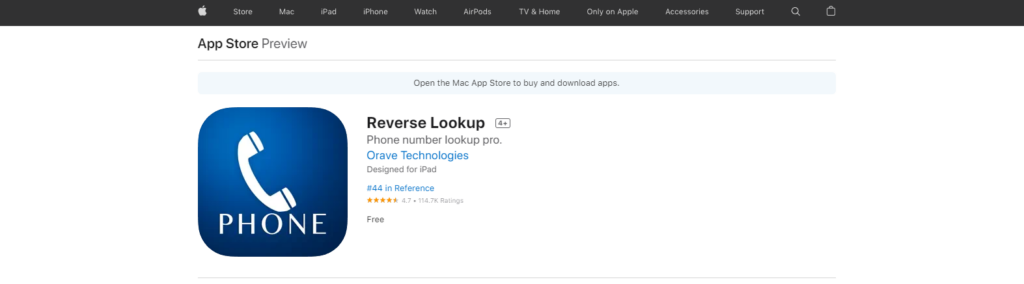 Sitio web de Reverse Lookup App Store