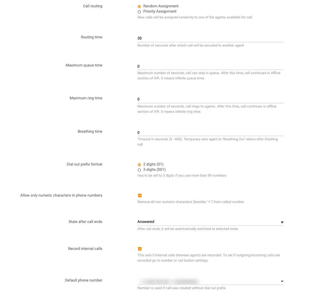 Configuración de llamadas