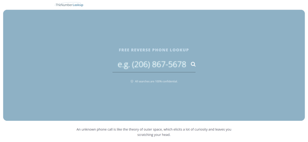 Página de inicio de TheNumberLookup