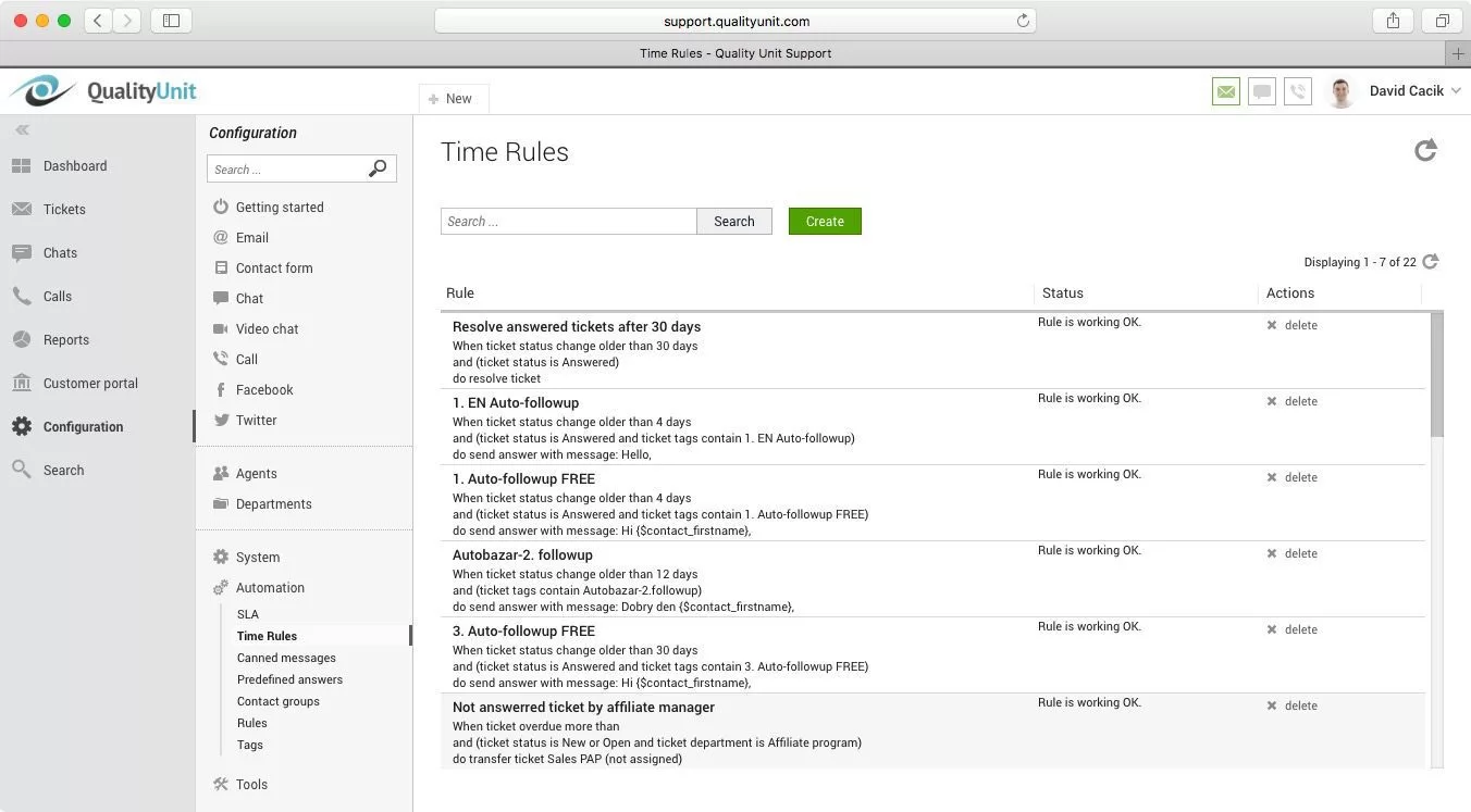 Reglas de tiempo de LiveAgent