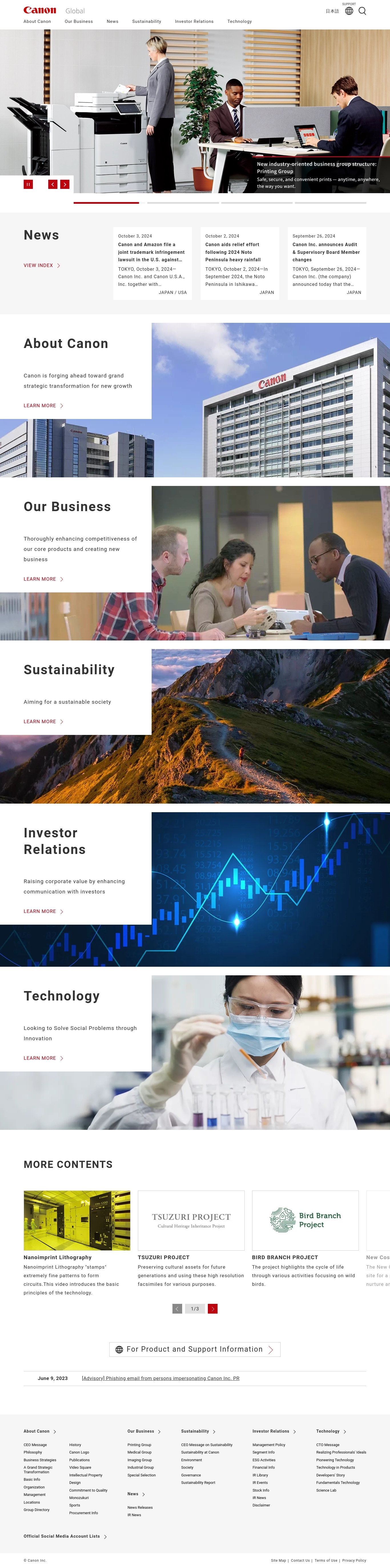 Contactos del servicio de asistencia de Canon