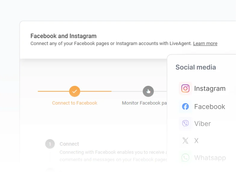 Integraciones de redes sociales de LiveAgent con Facebook, Instagram y WhatsApp