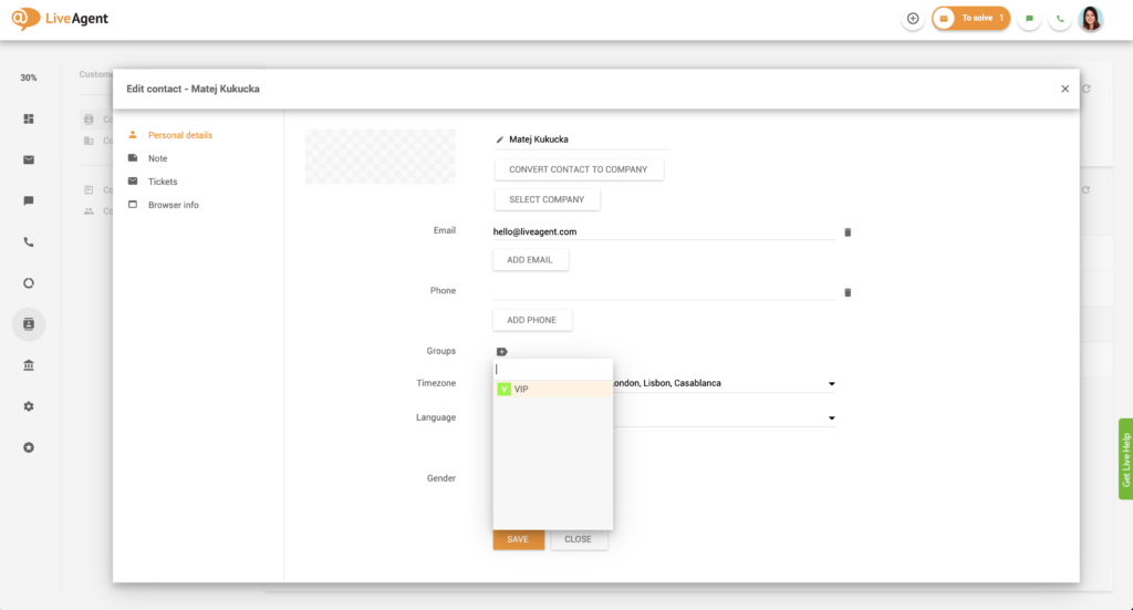 Agregar cliente a grupo de contactos