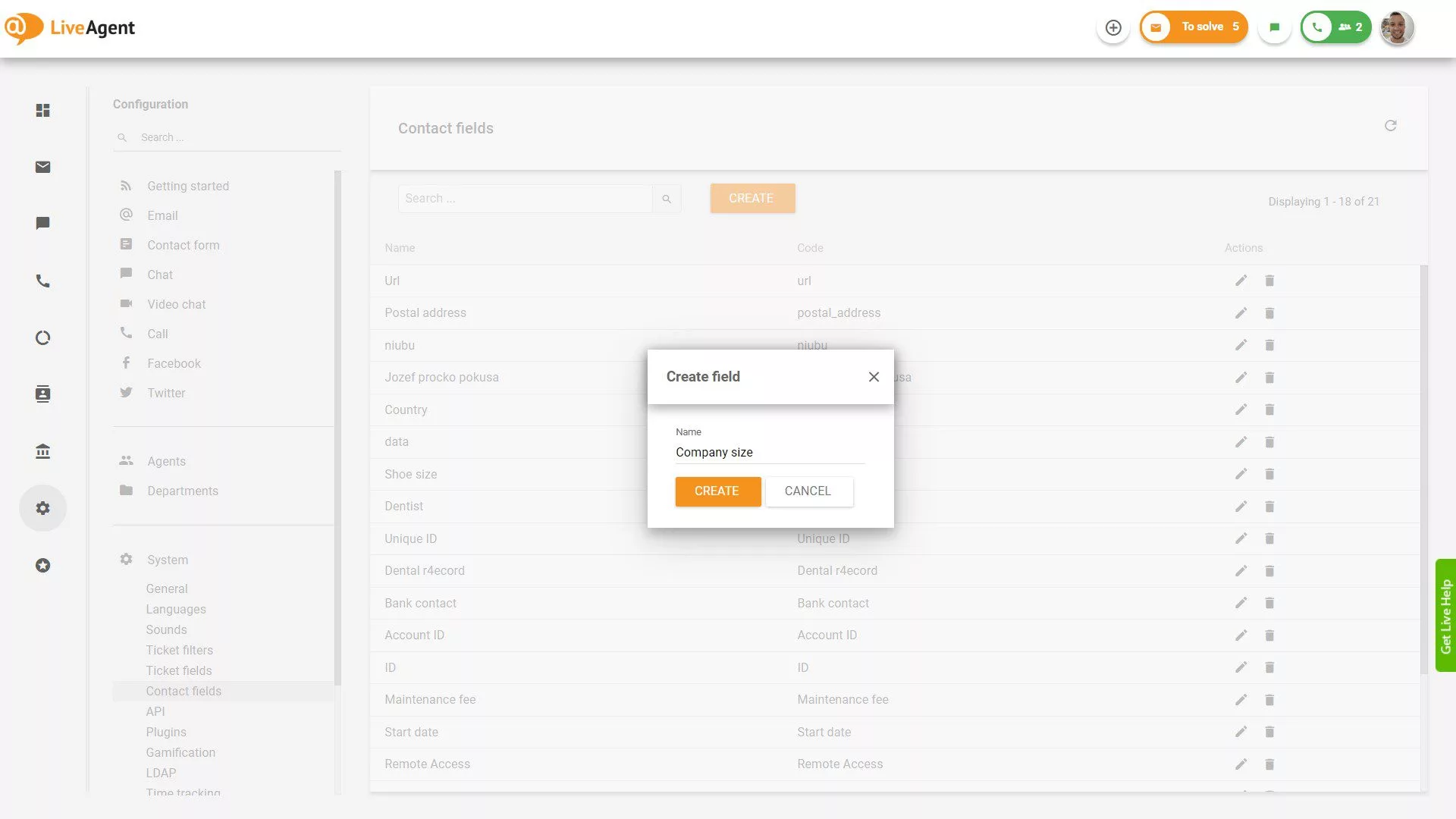 Agregar configuración de campos de contacto