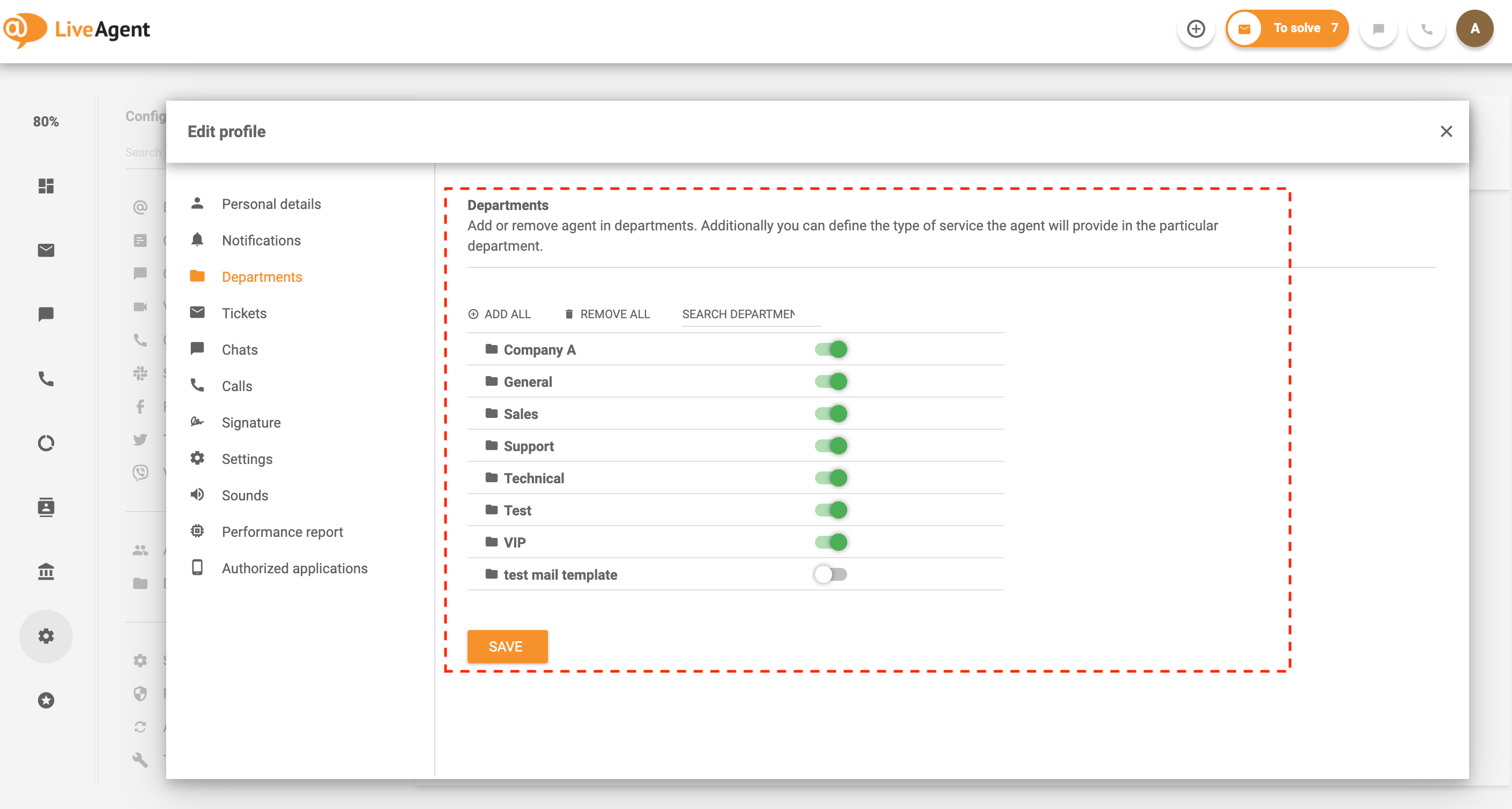 Asignar agentes a departamentos LiveAgents