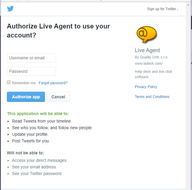 Autorizar aplicación de Twitter