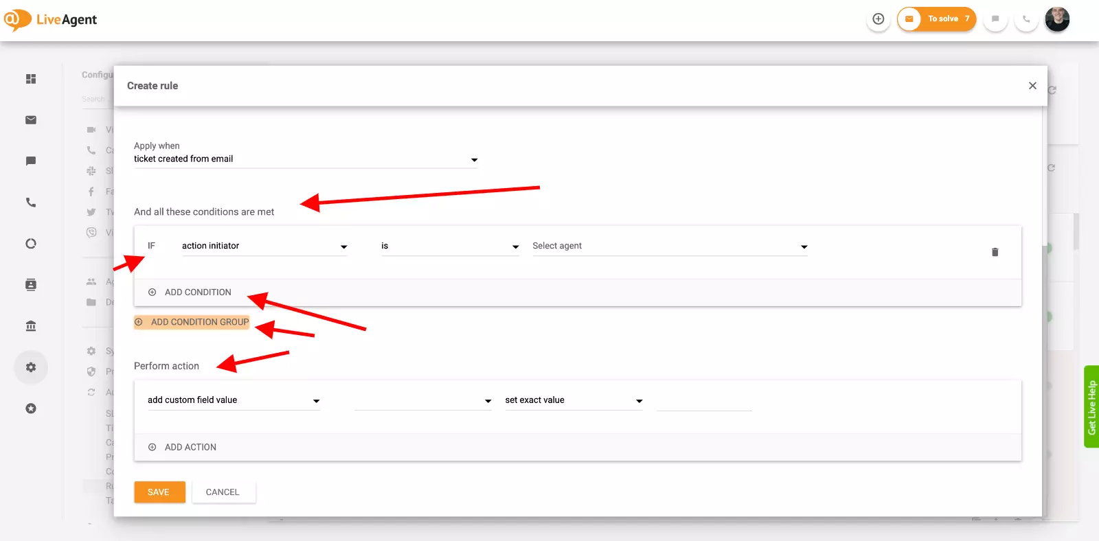 Configuración de automatización en LiveAgent