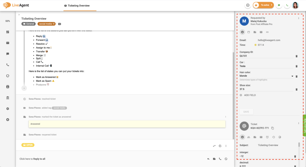 Ejemplo de CRM en LiveAgent