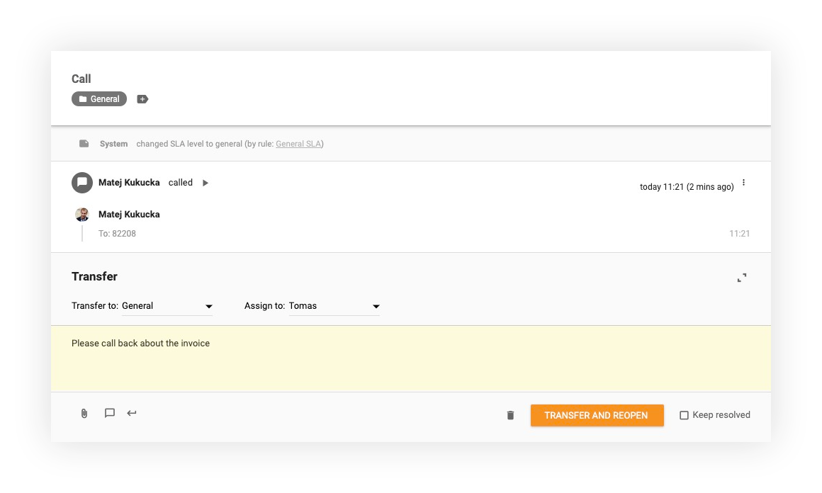 Característica de transferencia de llamadas en LiveAgent