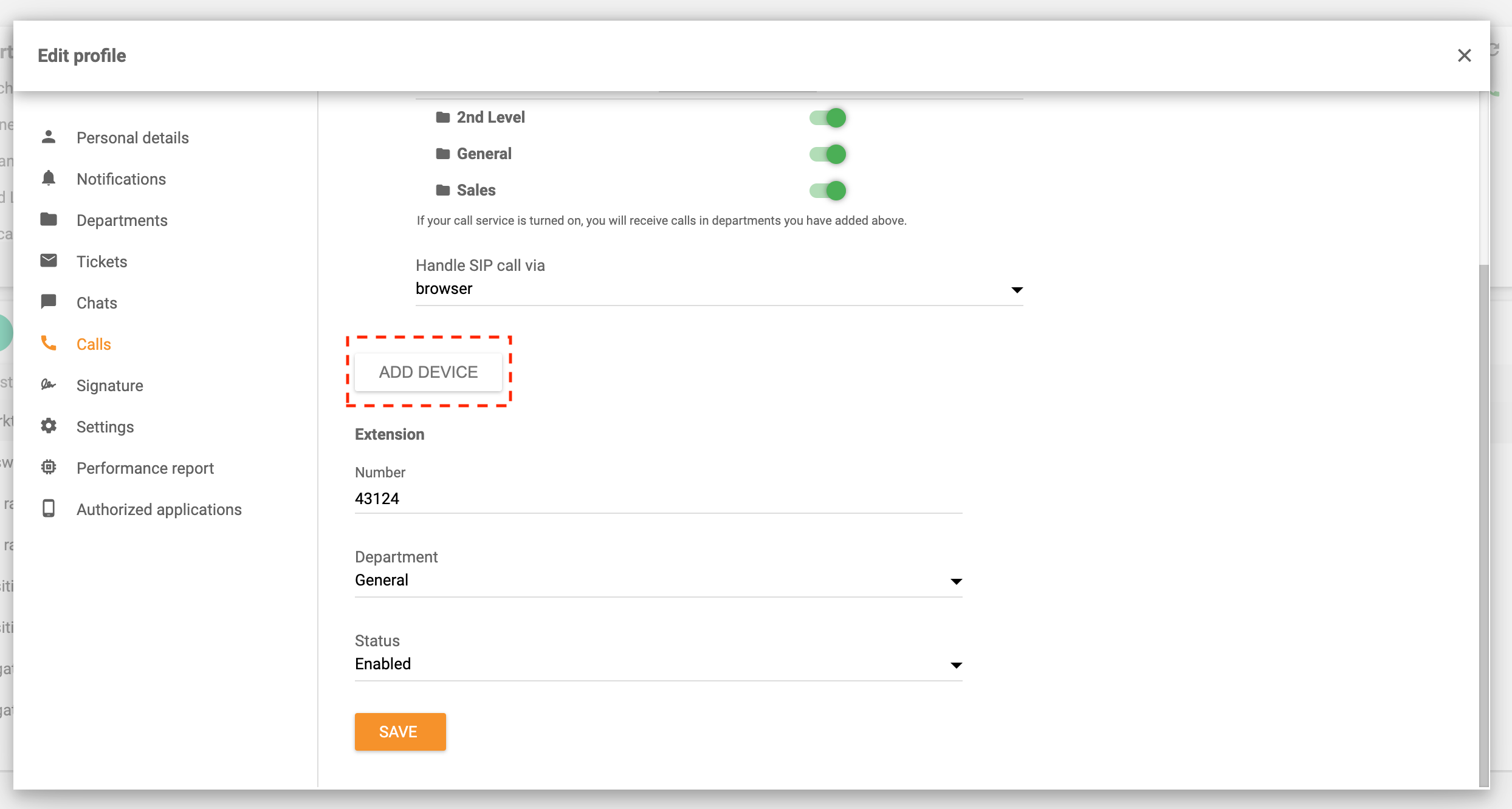 Enrutamiento de llamadas agregar dispositivo