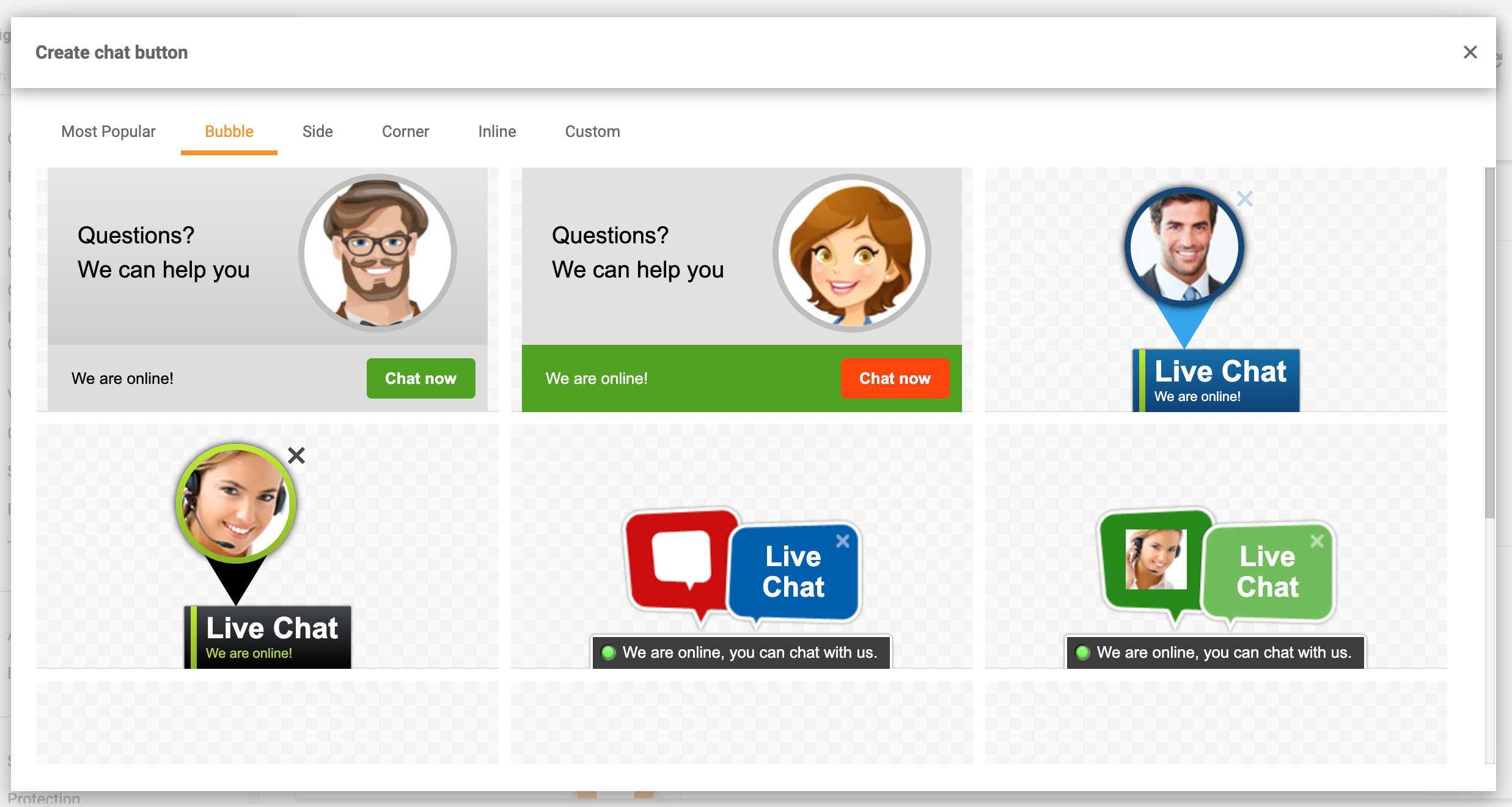 Botones de chat de burbuja