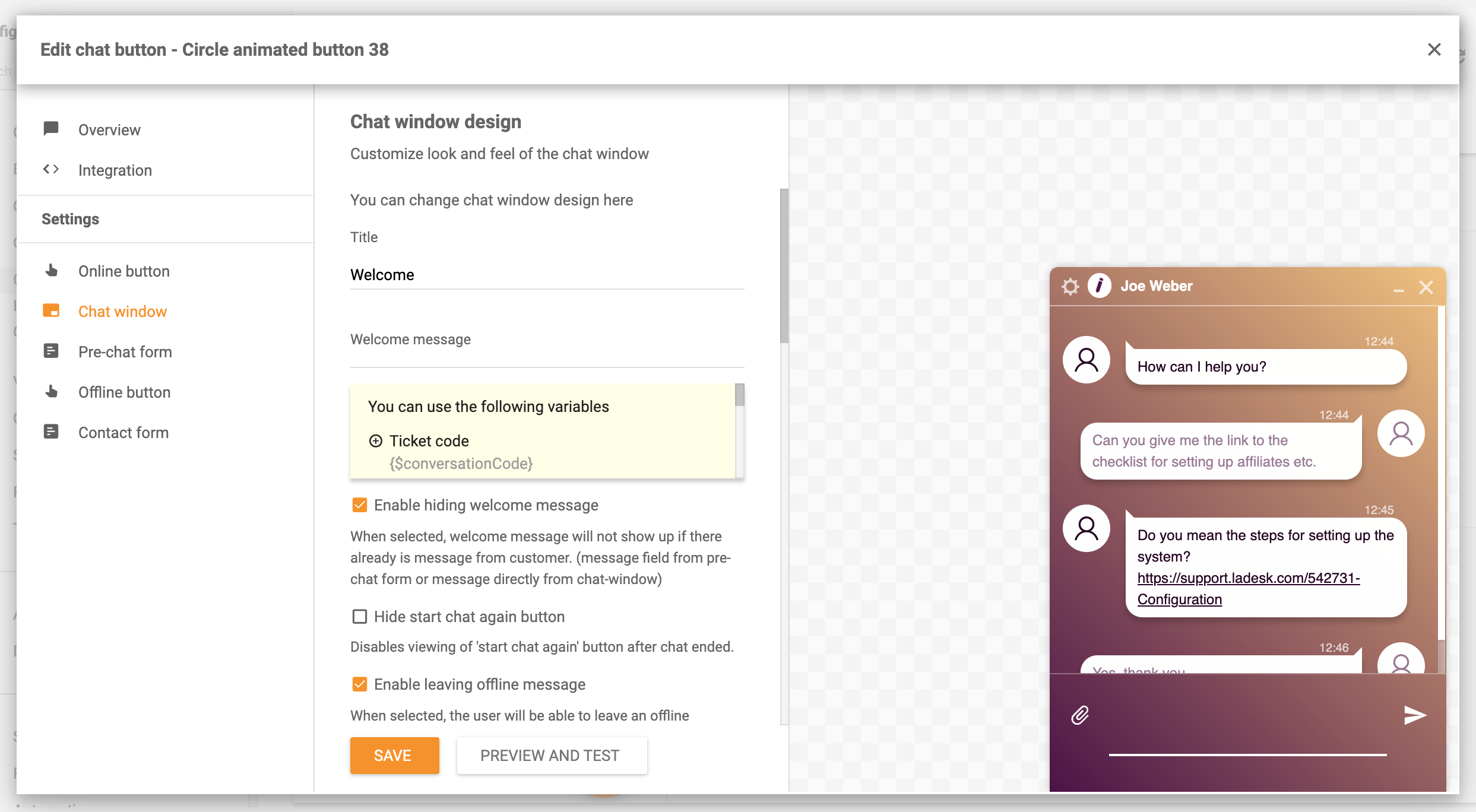 Opciones de diseño de ventana de chat