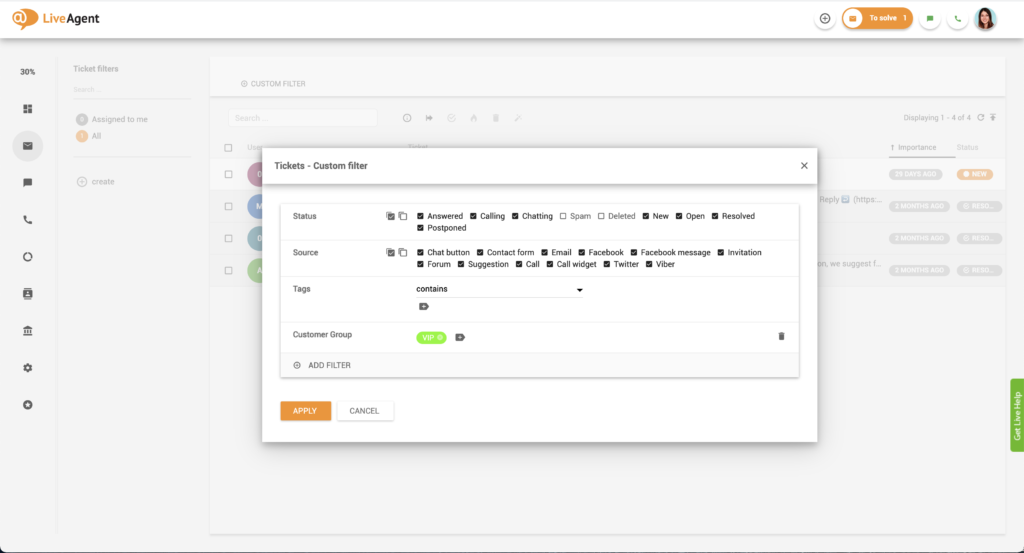Filtrado de grupos de contactos