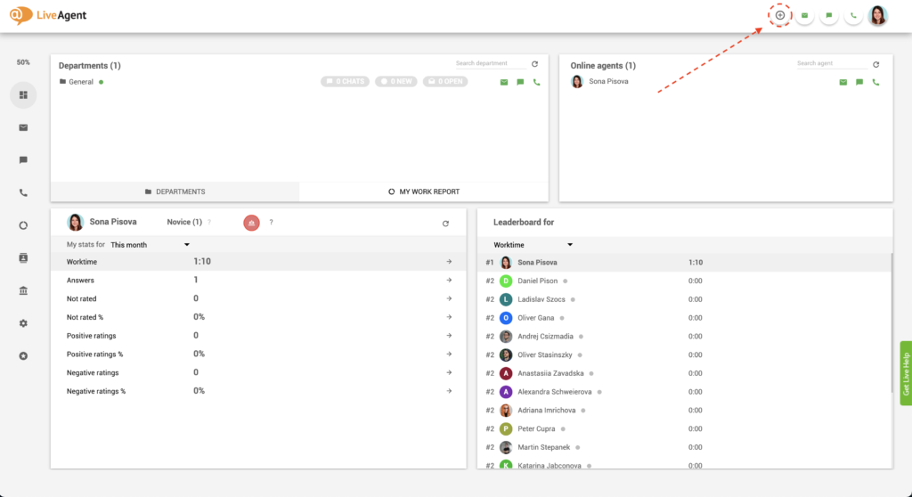 Haz clic en el botón más en LiveAgent