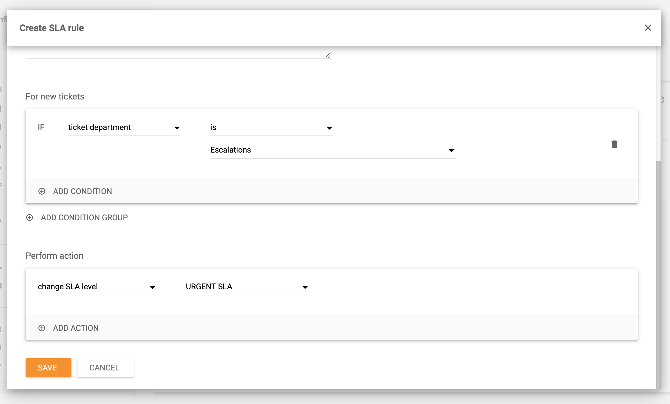 Crear regla de SLA en LiveAgent