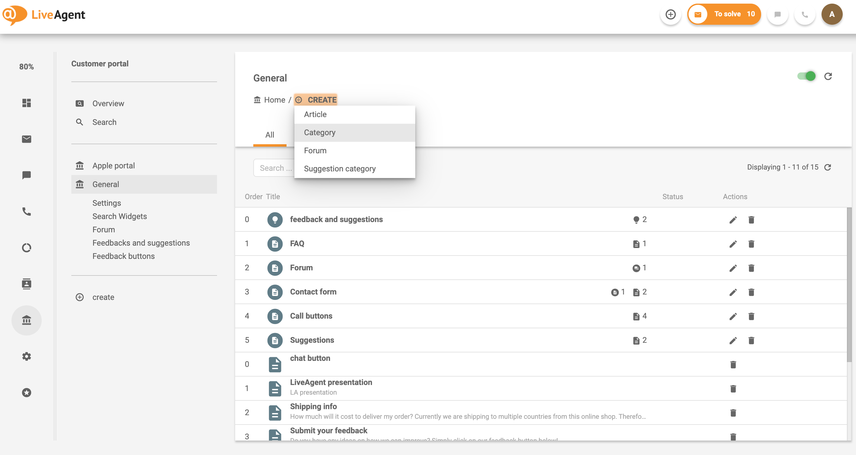 Crea categoría para base de conocimiento interna